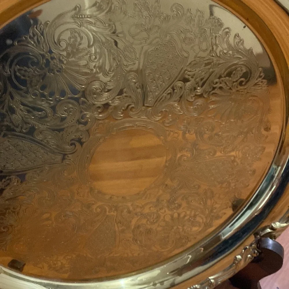 Vintage Floral Etched Brass Tray | Gold Tone Floral Tray | Etched Brass Tray